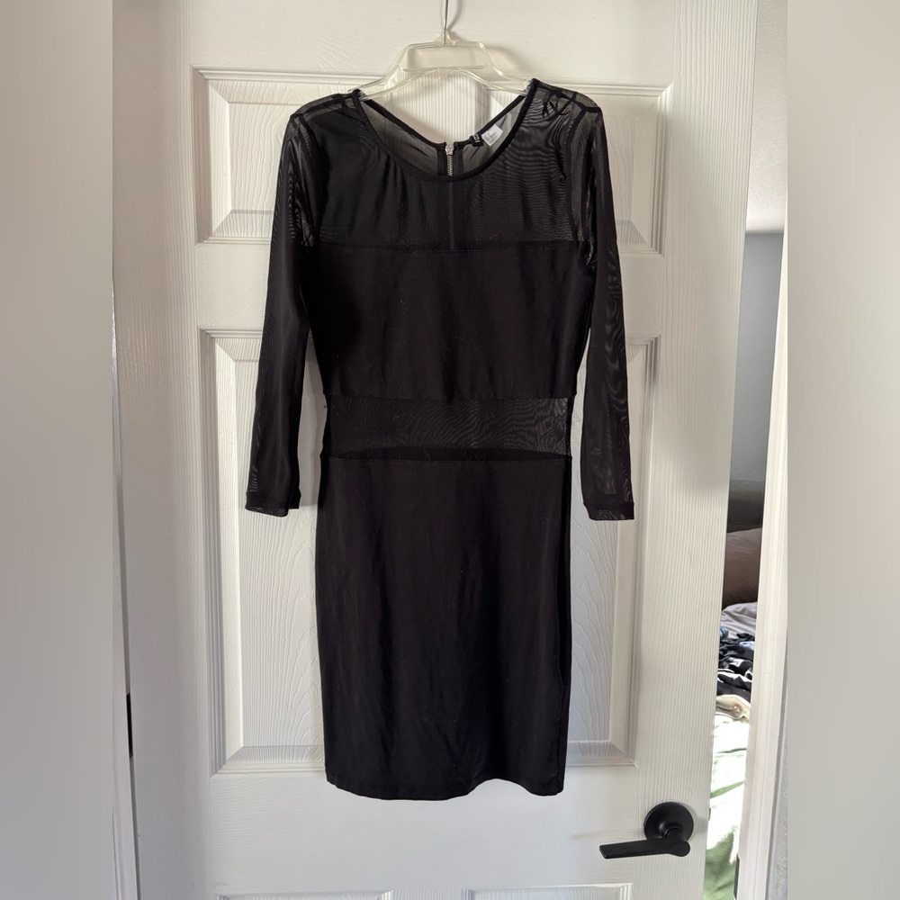 Divided H&M Black Quarter Sleeve Mesh Inset Bodycon Midi Dress - Size 6
